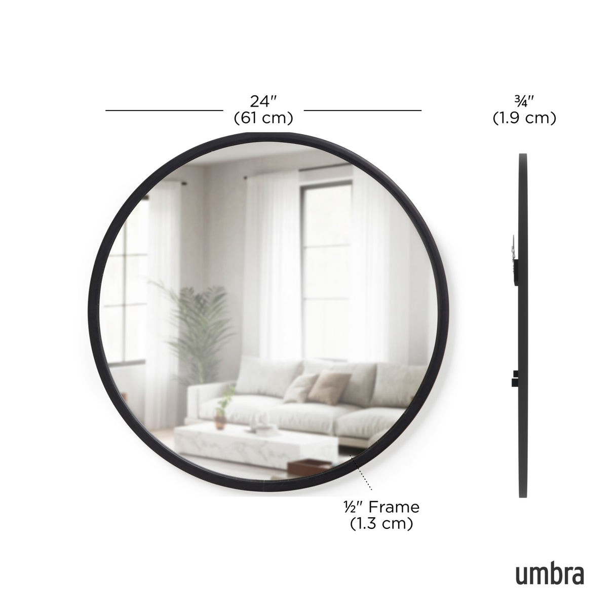 Wall Mirrors | color: Black | size: 24" (61 cm)