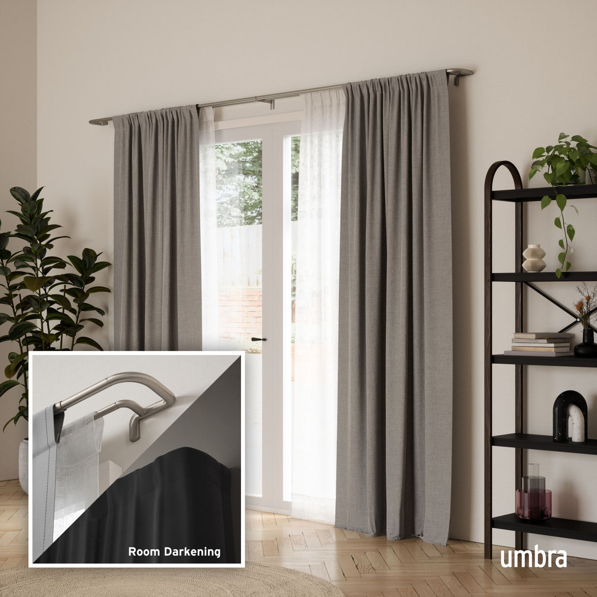 Double Curtain Rods | color: Matte-Nickel | size: 66-144" (168-365 cm) | diameter: 3/4" (1.9 cm)