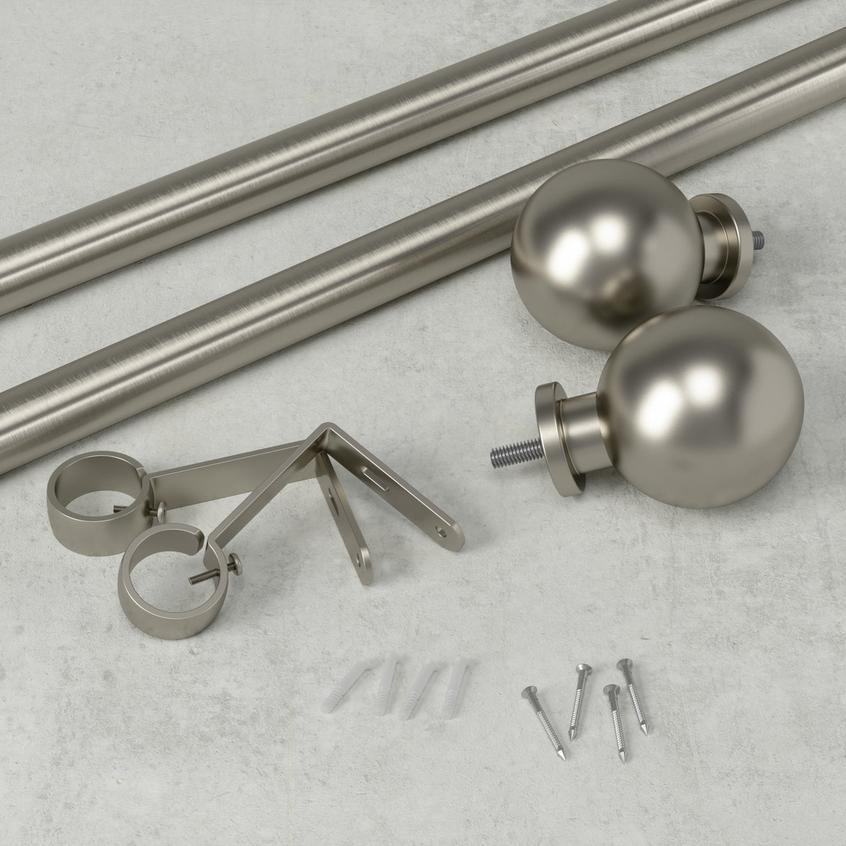 Single Curtain Rods | color: Eco-Friendly Nickel | size: 72-144" (183-365 cm) | diameter: 1" (2.5 cm)