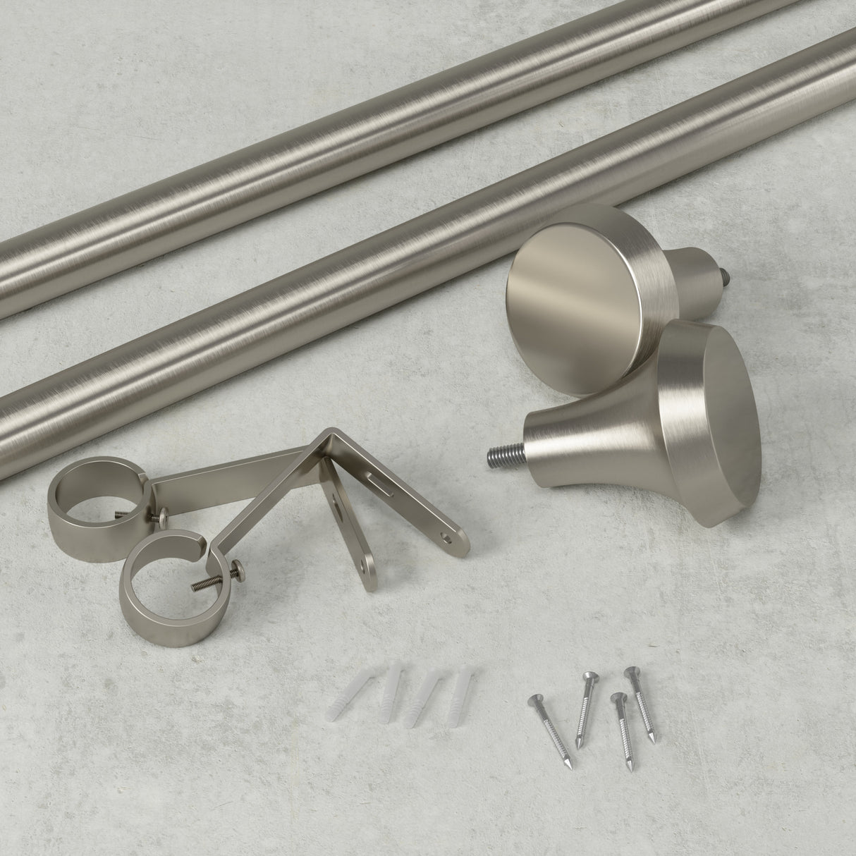 Single Curtain Rods | color: Nickel-Steel | size: 72-144" (183-366 cm) | diameter: 1" (2.5 cm) | Hover