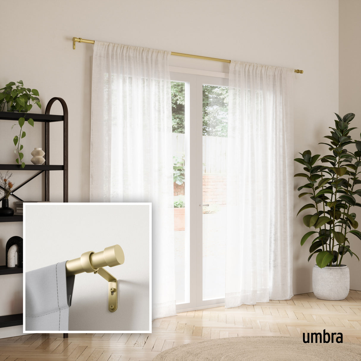 Single Curtain Rods | color: Gold | size: 120-180" (305-457 cm) | diameter: 1" (2.5 cm)