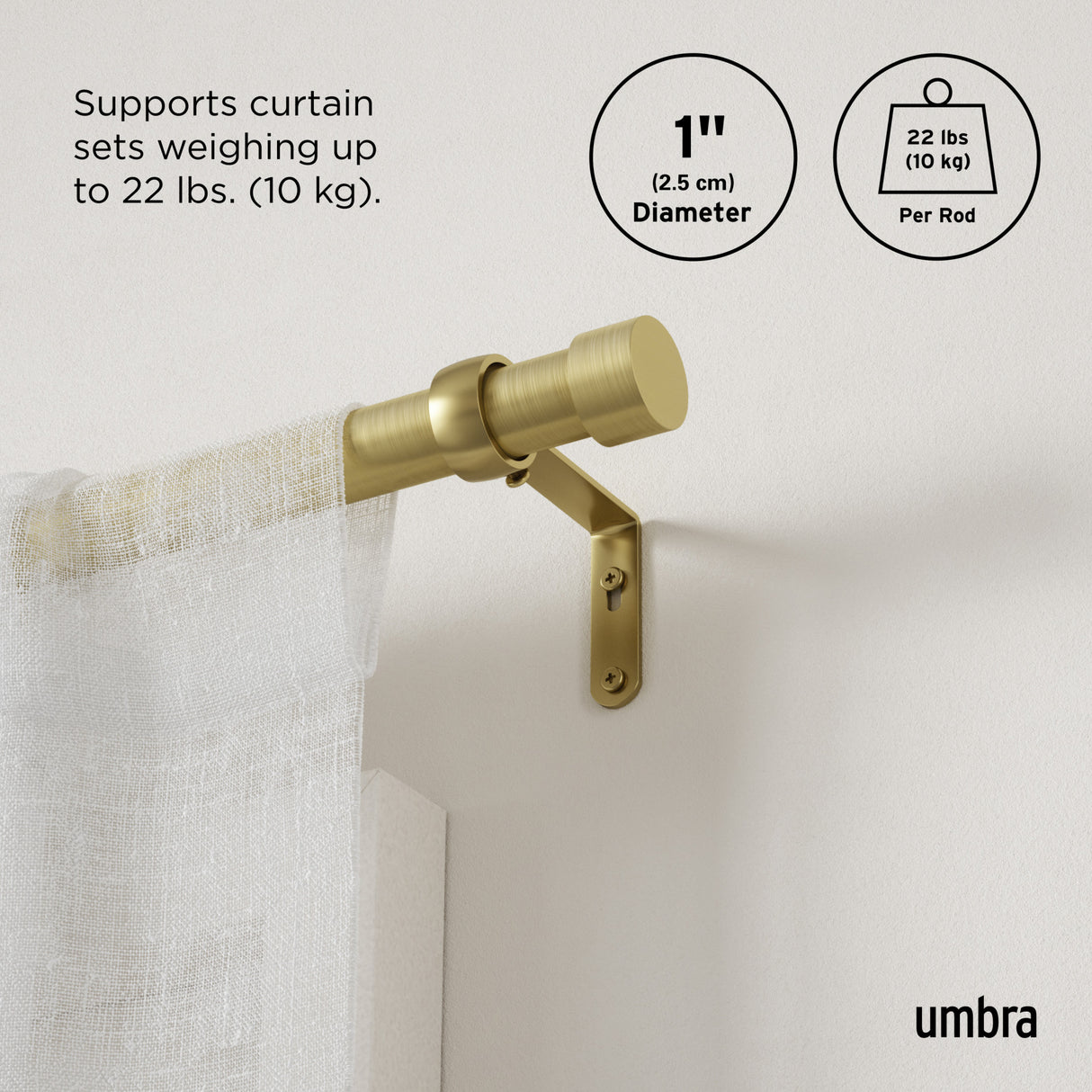 Single Curtain Rods | color: Gold | size: 36-66" (91-168 cm) | diameter: 1" (2.5 cm)