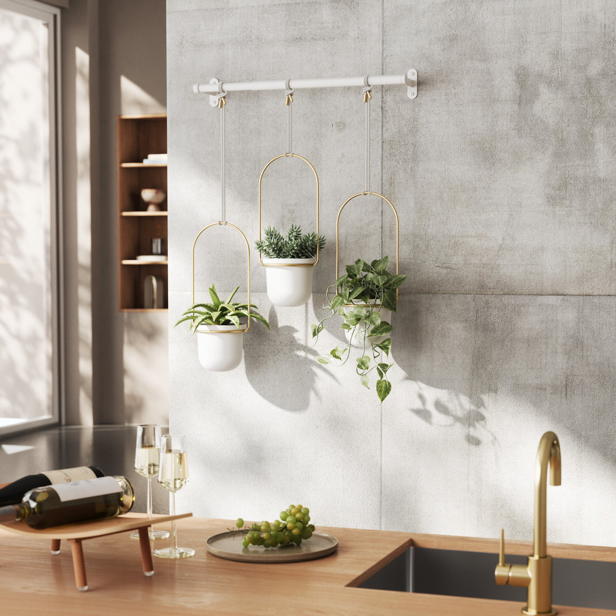 Hanging Planters | color: White-Brass | Hover