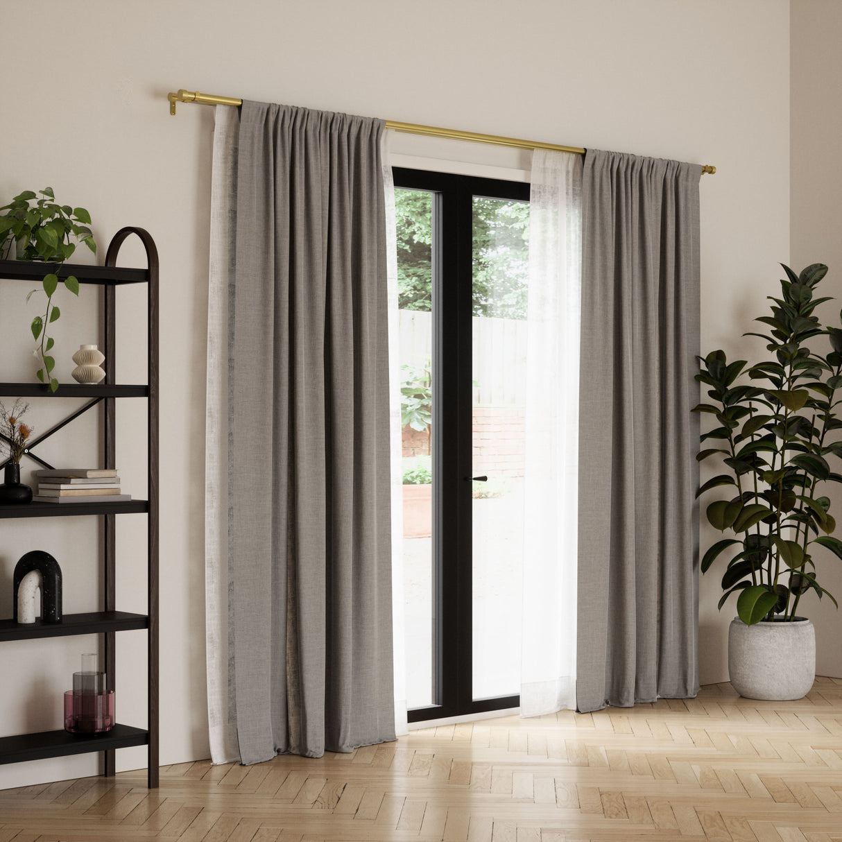 Double Curtain Rods | color: Brass | size: 66-120" (168-305 cm) | diameter: 1" (2.5 cm)